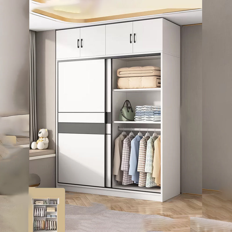 Engineered Wood Wardrobe Armoire White Wardrobe Cabinet with Soft Close Doors