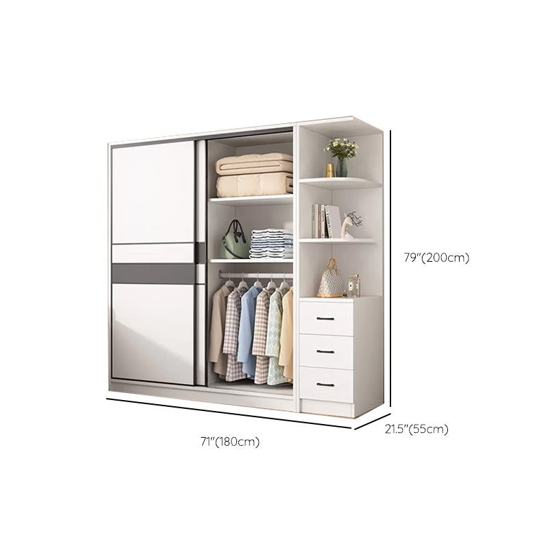 Engineered Wood Wardrobe Armoire White Wardrobe Cabinet with Soft Close Doors