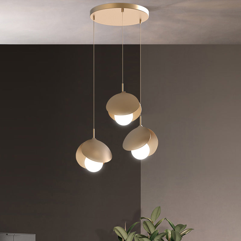 Shell Shape Multiple Hanging Light Modernist Metal 3 Lights Gold Finish LED Ceiling Suspension Lamp with Round Canopy