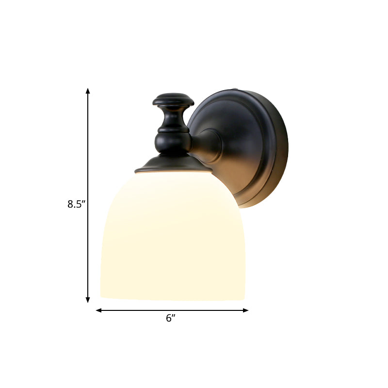 1 Kopf weißer Glas Wandleuchte Klassiker klassischer Stil schwarzer gewölbter Schatten Wohnzimmer Wandbeleuchtung