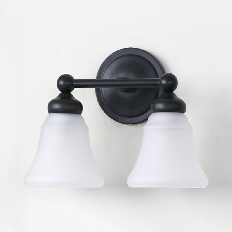 Luz de 2 luces Ligera montada en la pared Sala de estar con tono de vidrio de ópalo de campana en negro