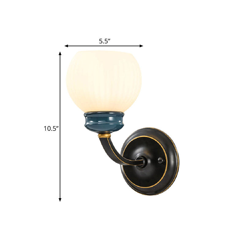 Black 1 Bulb Wherfture Aibido di lampada classica Idee per illuminazione a parete in vetro a costola bianca