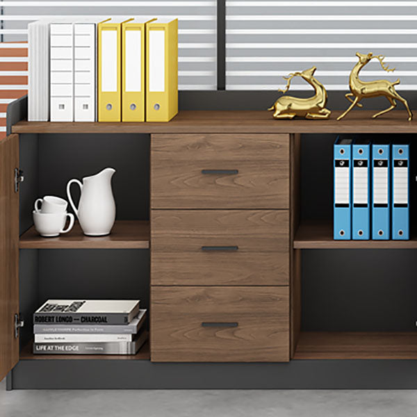 Modern Brown Engineered Wood Filing Cabinet with Drawers for Home Office
