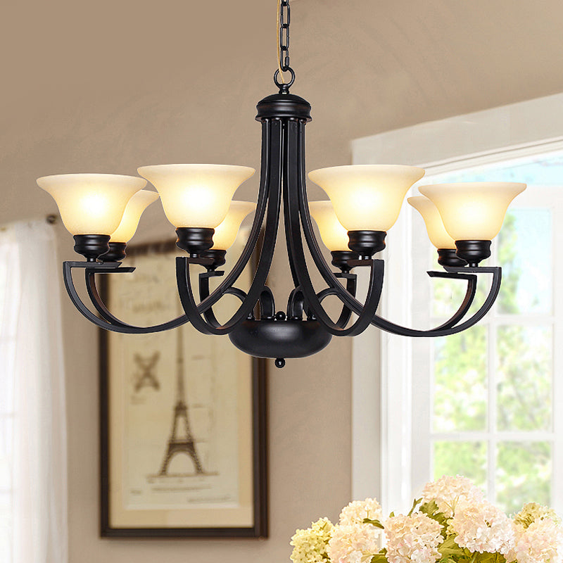 Black 3/5/6 teste lampada lampadina tradizionale canova a campana di vetro bianco con braccio sinuoso