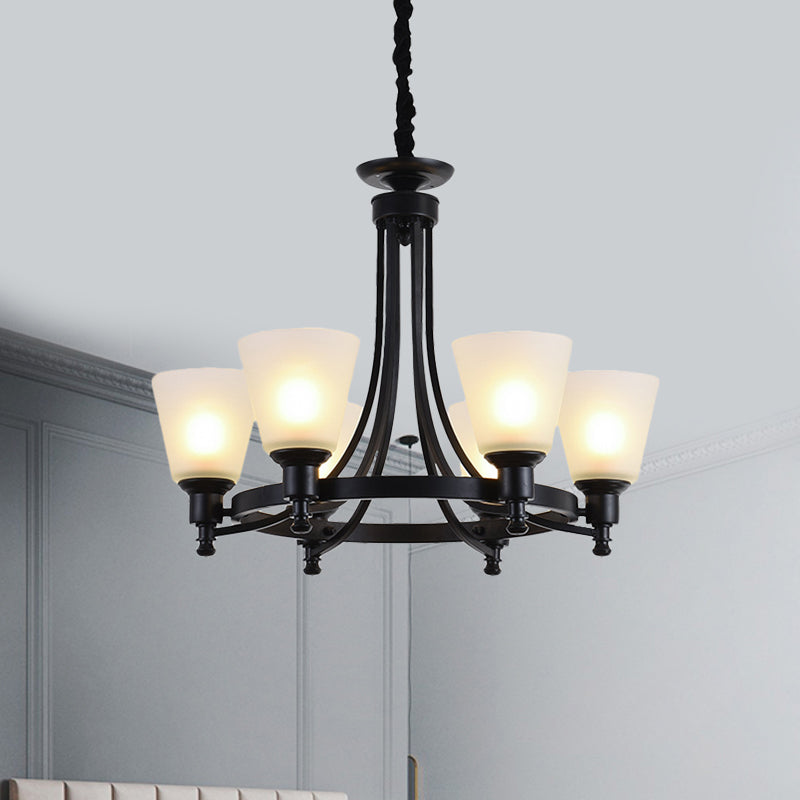 6/8 teste a pendente lampadario rustico soggiorno lampada a sospensione con tonalità conica in vetro opale in nero