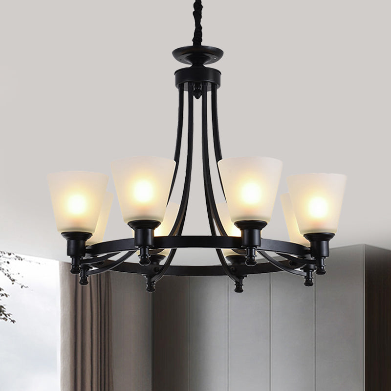 6/8 teste a pendente lampadario rustico soggiorno lampada a sospensione con tonalità conica in vetro opale in nero