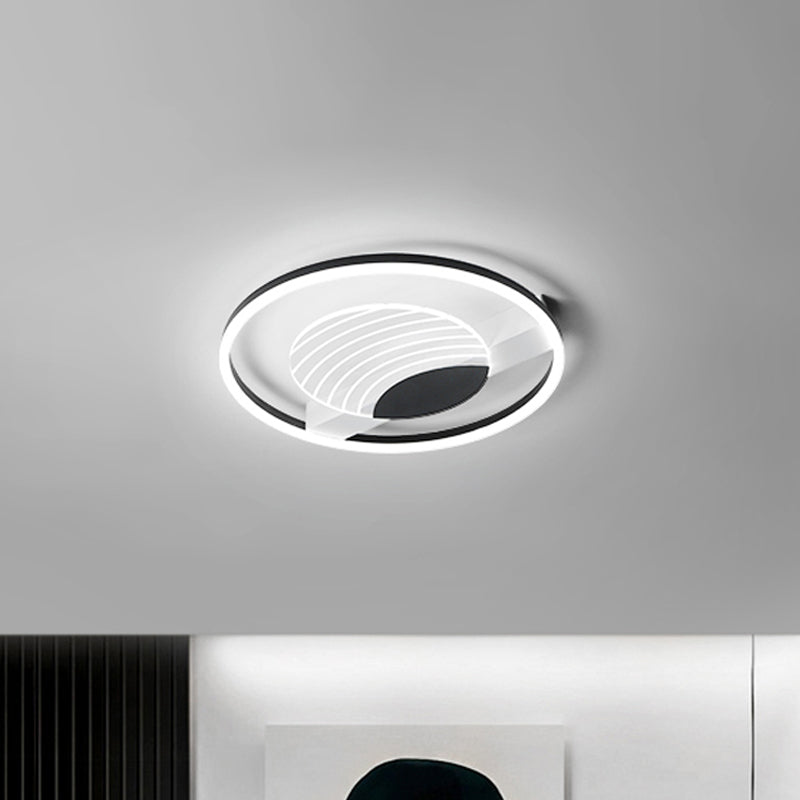 Acrylic Circle Flush Mount Lamp Minimalism Black/Gold 16/19.5 Inch Wide LED Ceiling Fixture with Wave Pattern, Warm/White Light