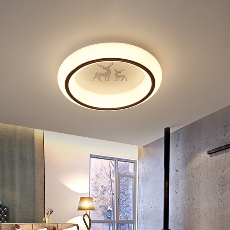 Circular Flush Mount Ceiling Light Nordic Acrylic White LED Flushmount with Elk/Star/Hot Air Balloon Pattern