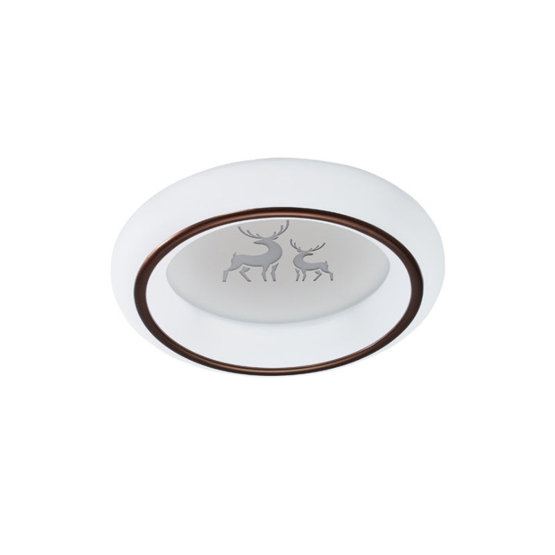 Circular Flush Mount Ceiling Light Nordic Acrylic White LED Flushmount with Elk/Star/Hot Air Balloon Pattern