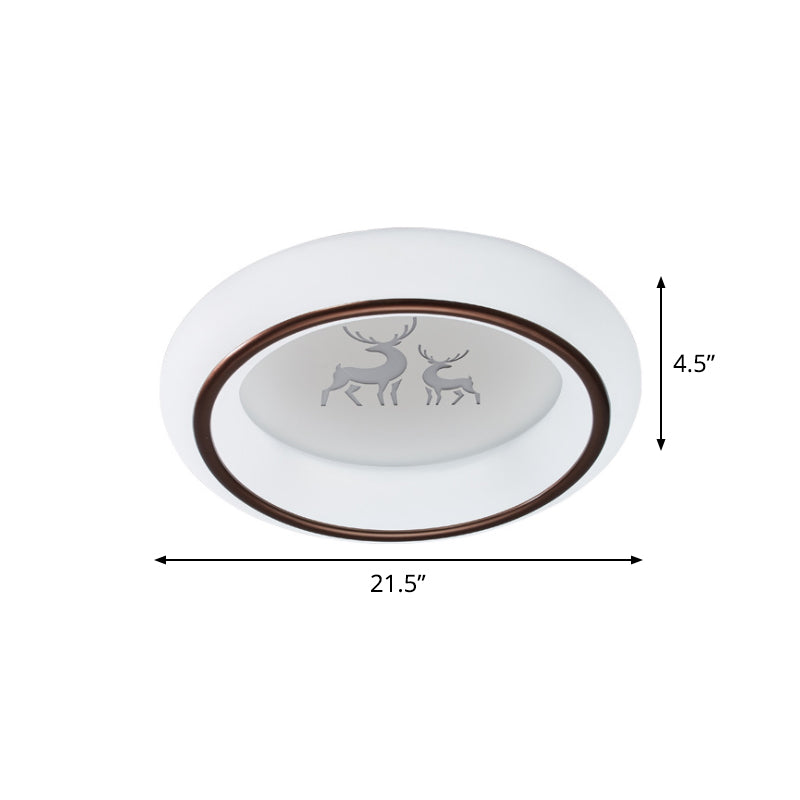 Circular Flush Mount Ceiling Light Nordic Acrylic White LED Flushmount with Elk/Star/Hot Air Balloon Pattern