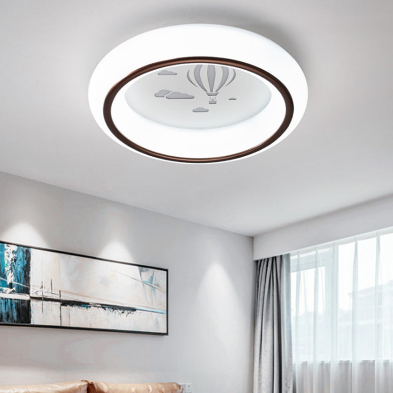 Circular Flush Mount Ceiling Light Nordic Acrylic White LED Flushmount with Elk/Star/Hot Air Balloon Pattern