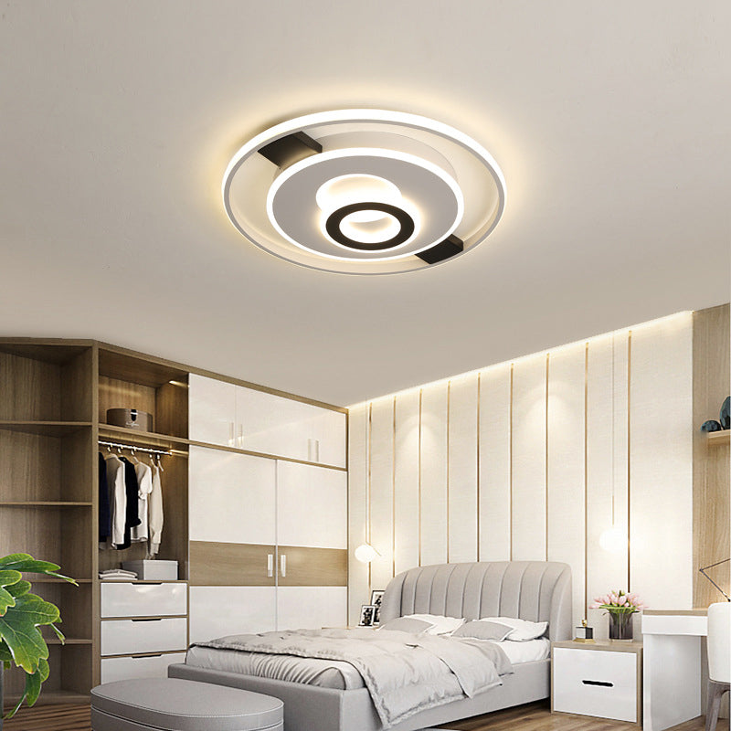 Halo Ring Thin LED Ceiling Lighting Contemporary Acrylic Black-White Flush Mount Fixture in Warm/White Light, 16"/19.5"/23.5" Wide