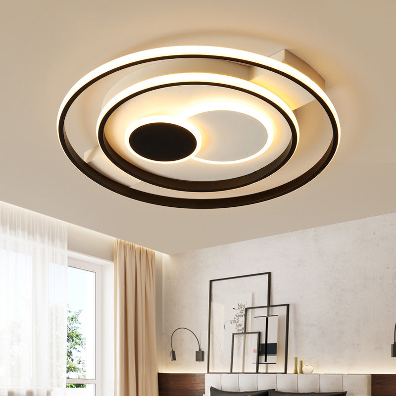 Modern LED Flush Mount Lamp Black Circular Ceiling Lighting with Acrylic Shade in Warm/White Light, 16.5/20.5 Inch Dia