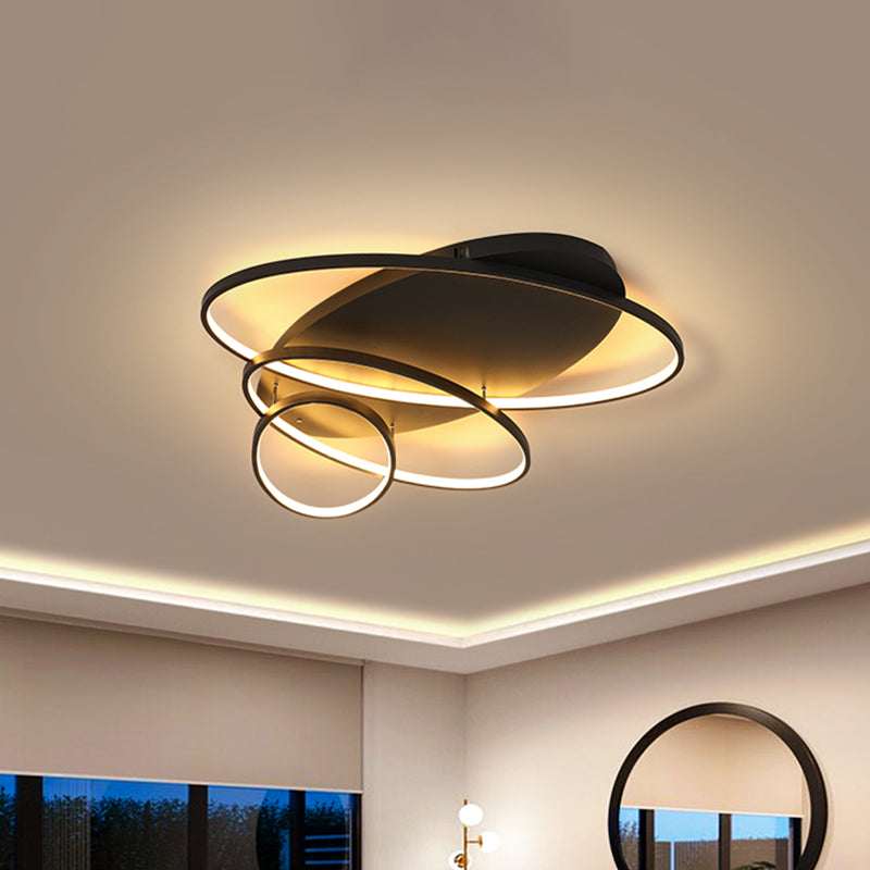 Modern Novelty LED Ceiling Flush Mount Black/White/Gold Intersected Oval Flush Mounted Lamp with Acrylic Shade, Warm/White Light