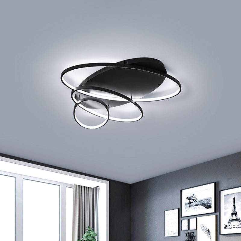 Modern Novelty LED Ceiling Flush Mount Black/White/Gold Intersected Oval Flush Mounted Lamp with Acrylic Shade, Warm/White Light