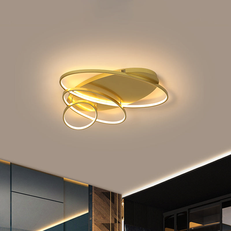 Modern Novelty LED Ceiling Flush Mount Black/White/Gold Intersected Oval Flush Mounted Lamp with Acrylic Shade, Warm/White Light