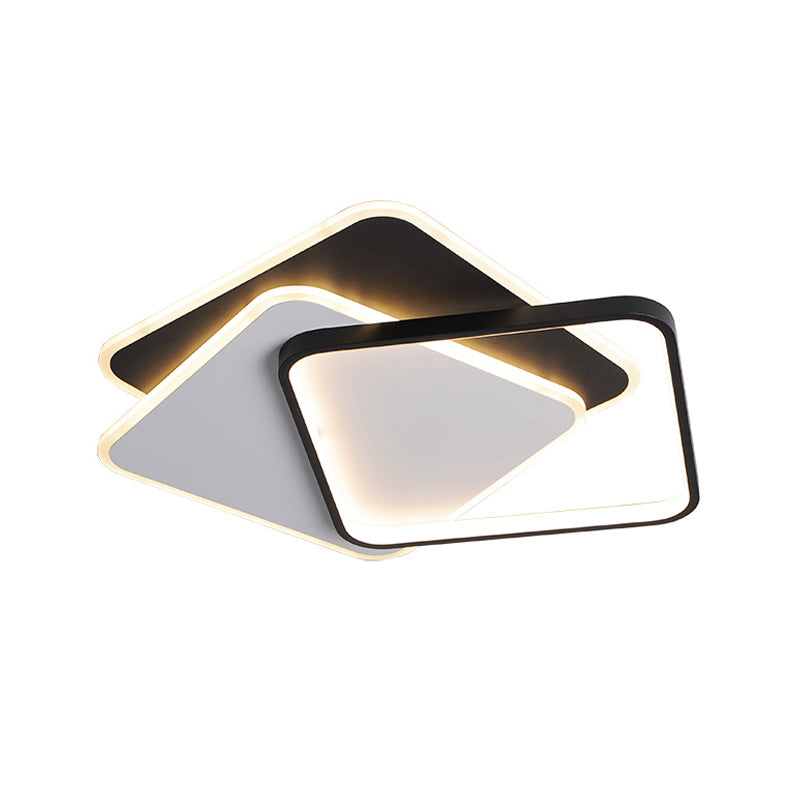 17"/21" W Modern LED Surface Ceiling Lamp Black-White Spiral Design Square Flushmount with Iron Frame in Warm/White Light