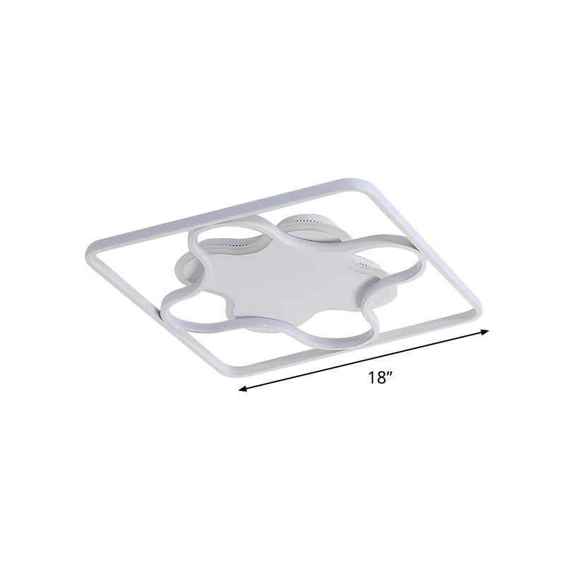 Minimalist Square and Petal Flush Light Aluminum Bedroom LED Close to Ceiling Lamp in White/Warm Light, 18"/21.5" Wide