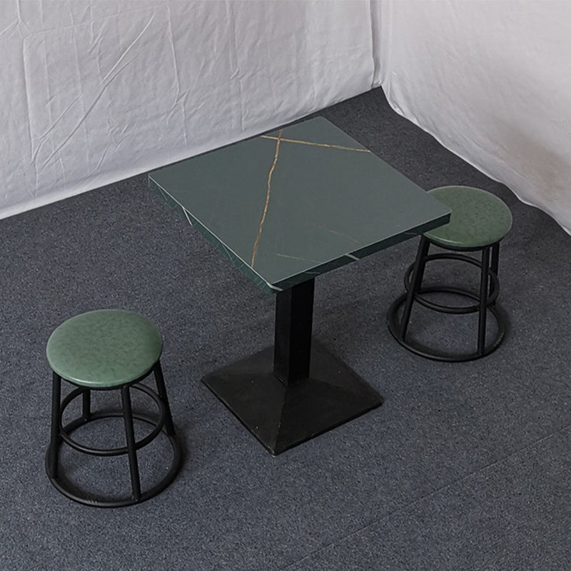 Modern Manufactured Wood Top Black Metal Pedestal Dining Table
