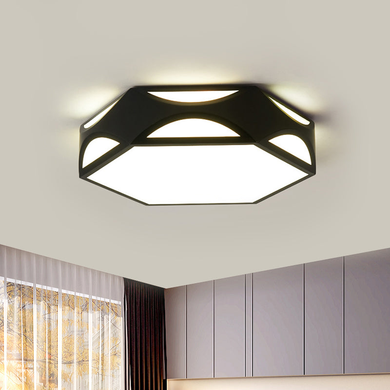 Hexagonal Cutouts Ceiling Mount Light Modern Iron Black/White LED Flush Mount Recessed Lighting with Acrylic Diffuser