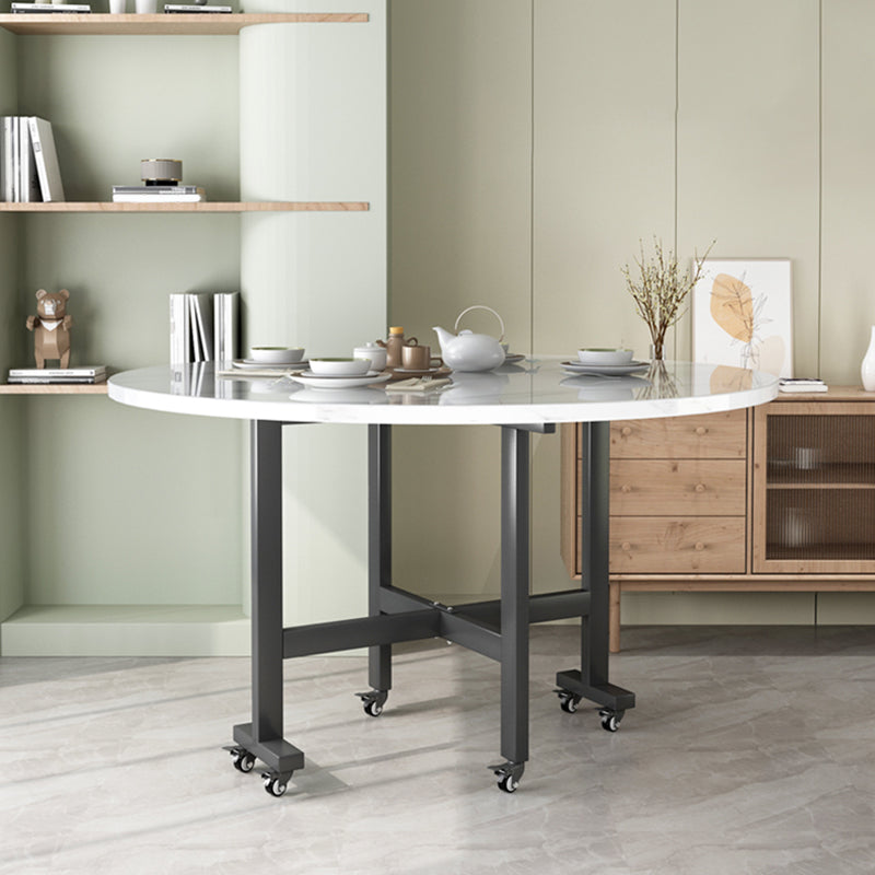 Modern White Round Wooden Easy Folding Dining Table with Leaf