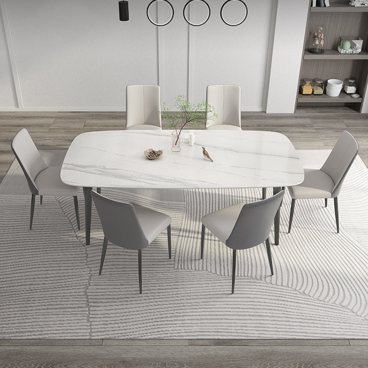 White Contemporary Rectangular Stone Dining Table with Steel Base