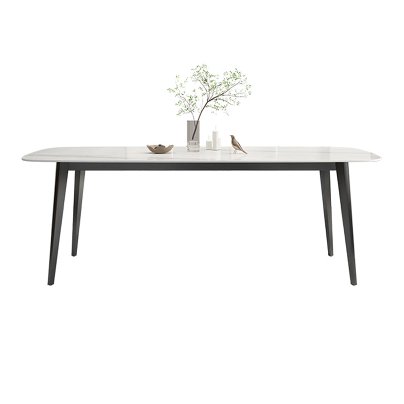 White Contemporary Rectangular Stone Dining Table with Steel Base