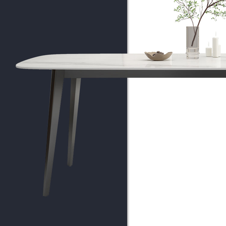 White Contemporary Rectangular Stone Dining Table with Steel Base