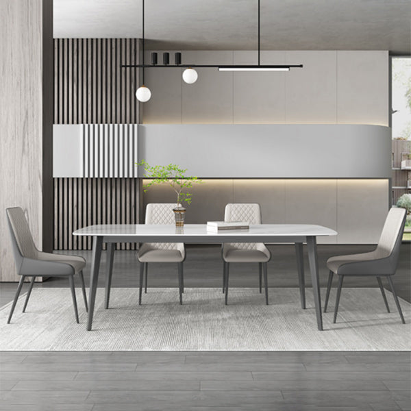 Contemporary White Rectangular Stone Dining Table with 4 Steel Foot