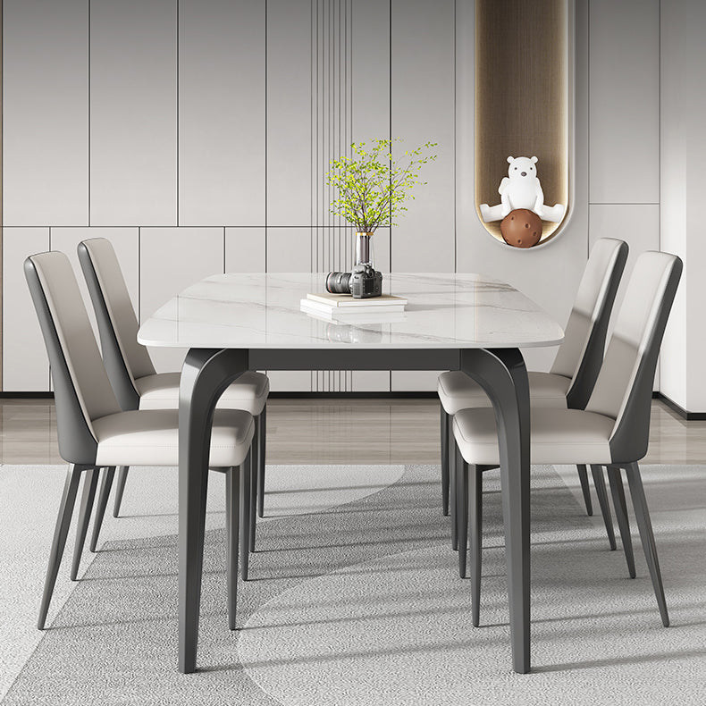 Contemporary White Rectangular Stone Dining Table with 4 Legs