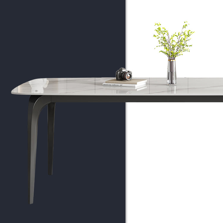 Contemporary White Rectangular Stone Dining Table with 4 Legs