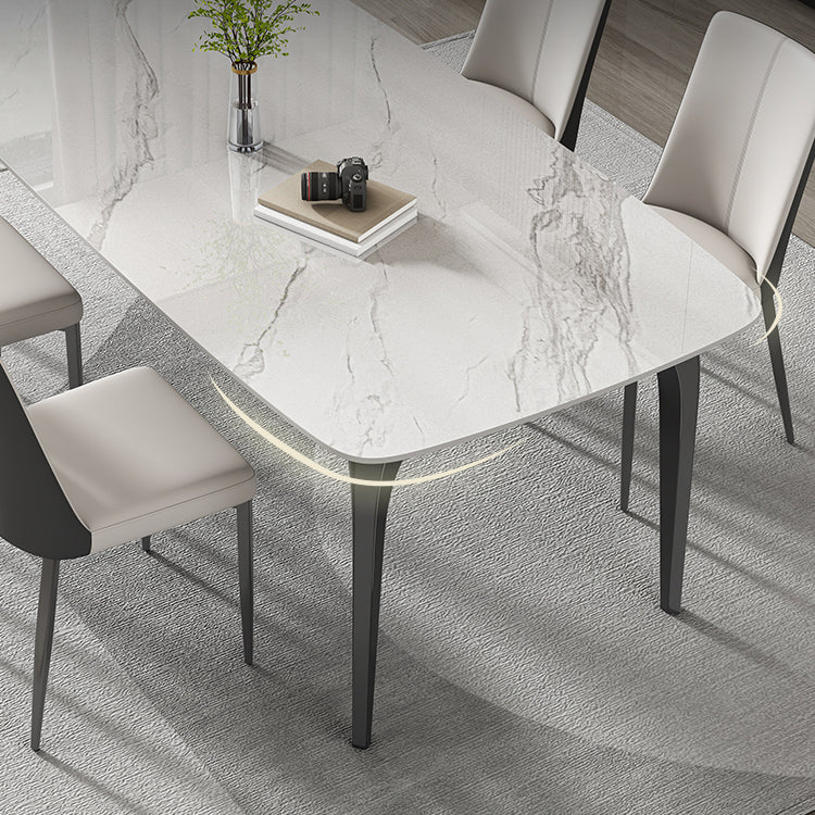 Contemporary White Rectangular Stone Dining Table with 4 Legs