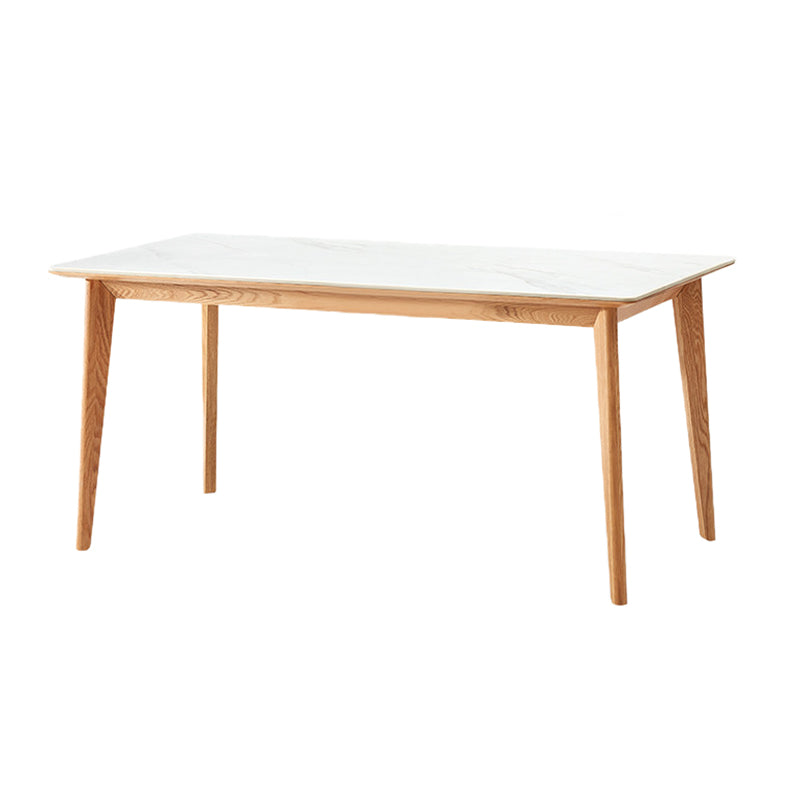 Modern Rectangular White Stone Top Dining Table with 4 Natural Oak Legs