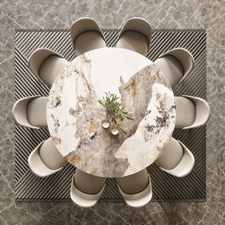 Luxury White Stone Top Dining Room Table with 4 Grey Oak Legs