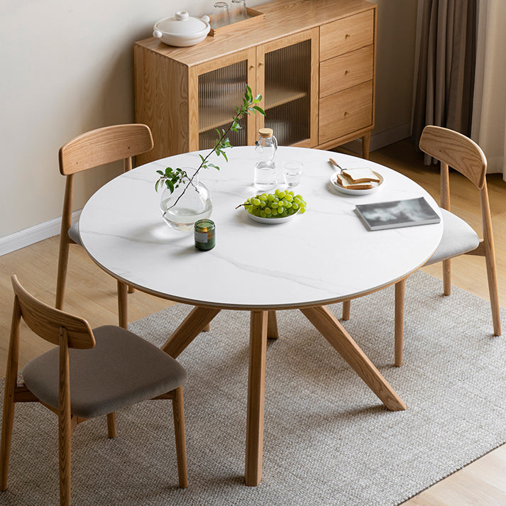 Modern White Stone Top Wood Base Space Saving Dining Table for 6 People