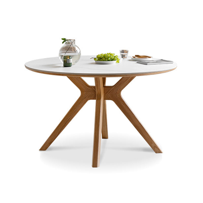 Modern White Stone Top Wood Base Space Saving Dining Table for 6 People