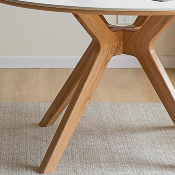 Modern White Stone Top Wood Base Space Saving Dining Table for 6 People