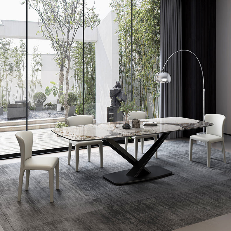 Modern Rectangular White Top Dining Table with Black Metal X-Base