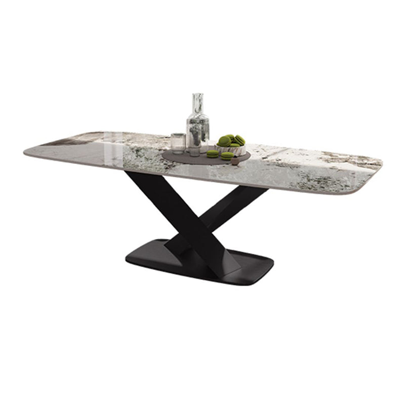 Modern Rectangular White Top Dining Table with Black Metal X-Base