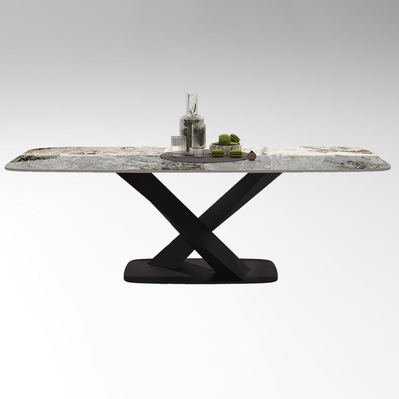 Modern Rectangular White Top Dining Table with Black Metal X-Base