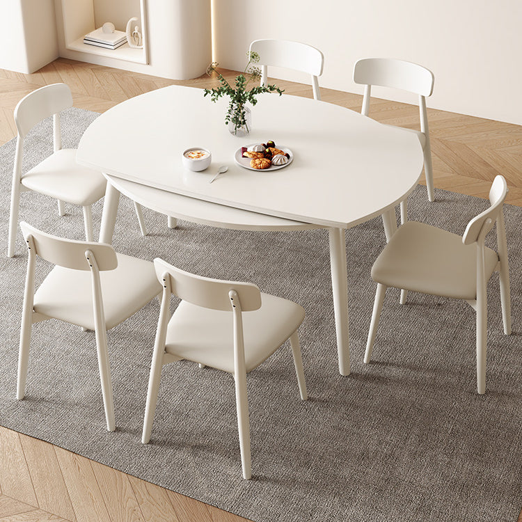Contemporary White Easy Folding Stone Dining Table with 4 Wooden Legs