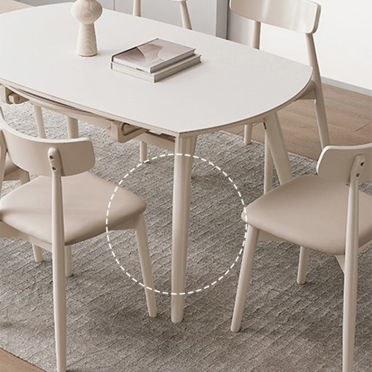 Contemporary White Easy Folding Stone Dining Table with 4 Wooden Legs