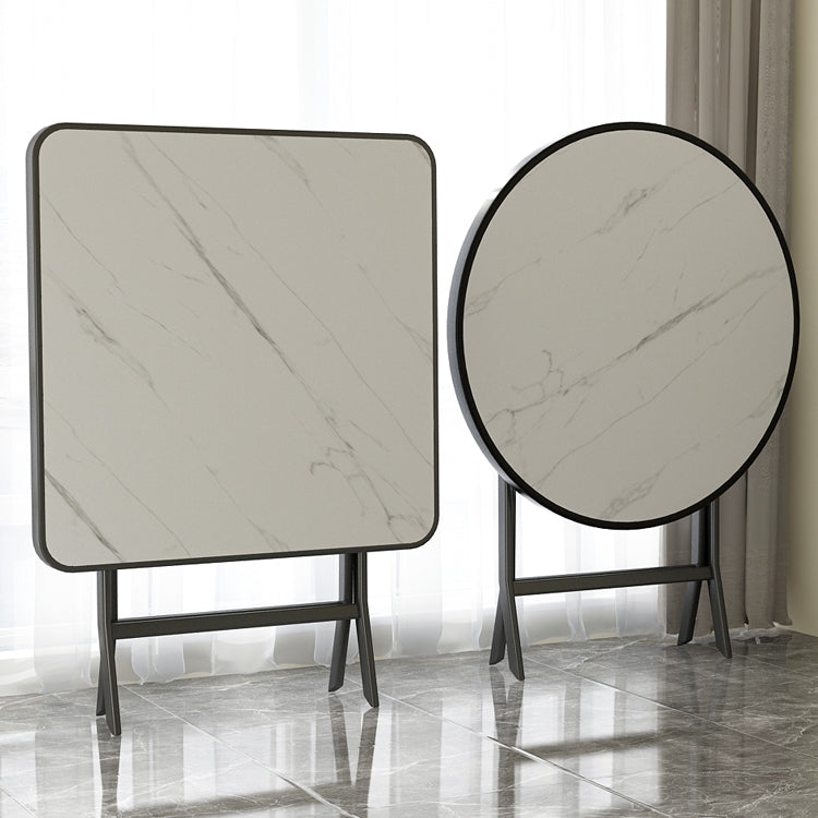 Modern White Foldable Dining Table Wood Tabletop with Metal Legs