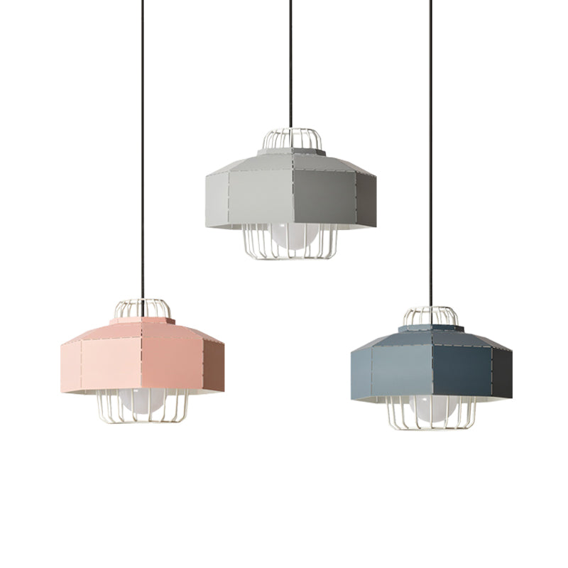 Macaron Faceted Barn Shaped Drop Pendant Iron 3 Heads Living Room Multi Hanging Light with Black Round/Linear Canopy