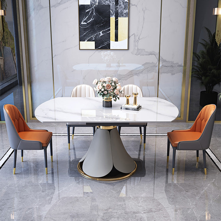 Round Modern Stone Dining Table Extendable for Small Spaces in White