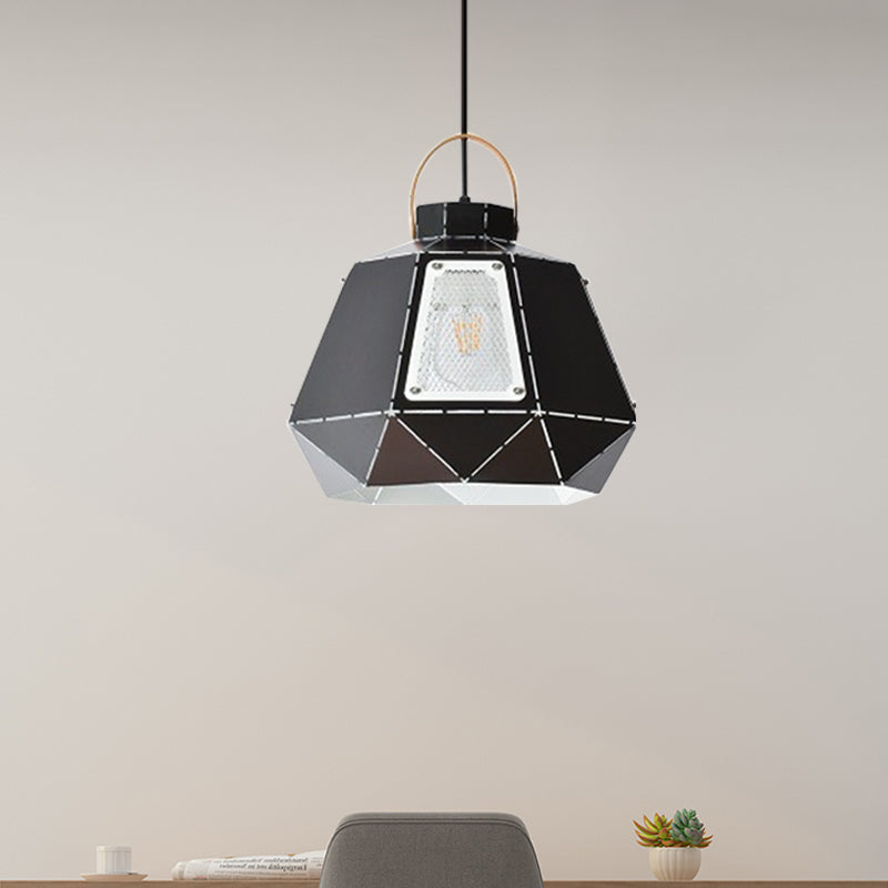 Iron Laser-Cut Kettle Pendant Lamp Macaron 1-Light Black/Grey/Blue Suspension Lighting with Mesh Screen