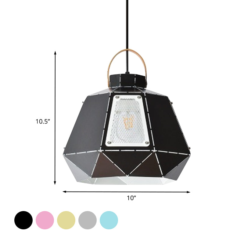 Iron Laser-Cut Kettle Pendant Lamp Macaron 1-Light Black/Grey/Blue Suspension Lighting with Mesh Screen