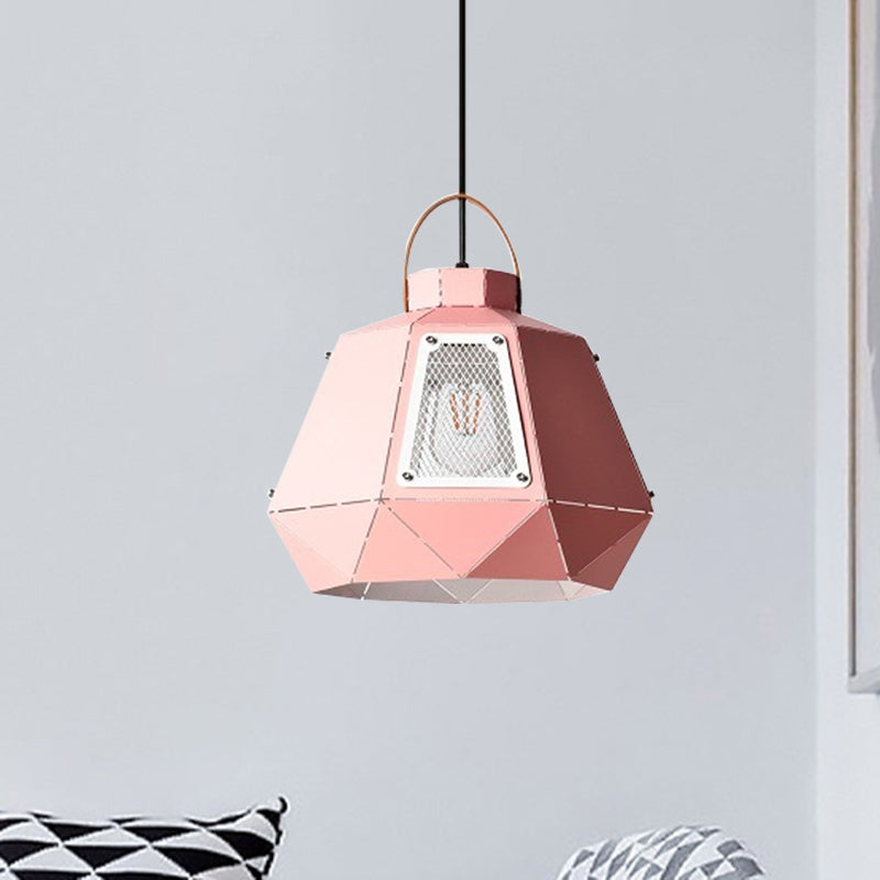 Iron Laser-Cut Kettle Pendant Lamp Macaron 1-Light Black/Grey/Blue Suspension Lighting with Mesh Screen