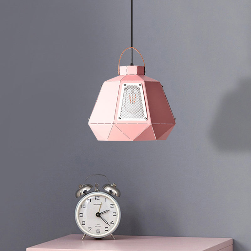 Iron Laser-Cut Kettle Pendant Lamp Macaron 1-Light Black/Grey/Blue Suspension Lighting with Mesh Screen