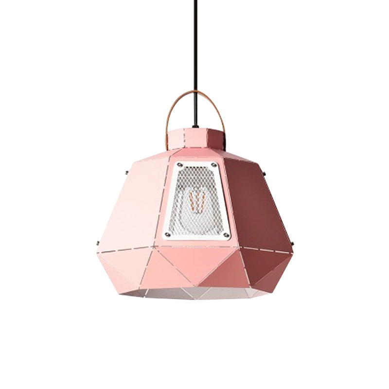 Iron Laser-Cut Kettle Pendant Lamp Macaron 1-Light Black/Grey/Blue Suspension Lighting with Mesh Screen